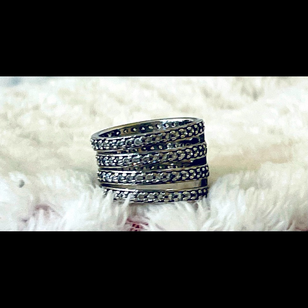 Silver with Faux Diamonds Size 6 Ring